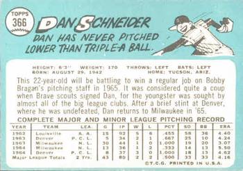 1965 Topps #366 Dan Schneider Back