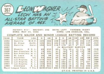 1965 Topps #367 Leon Wagner Back