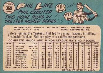 1965 Topps #369 Phil Linz Back