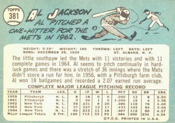 1965 Topps #381 Al Jackson Back