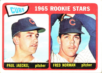 1965 Topps #386 Cubs 1965 Rookie Stars (Paul Jaeckel / Fred Norman) Front