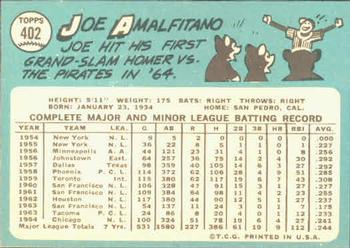 1965 Topps #402 Joe Amalfitano Back
