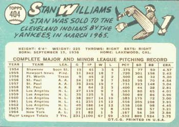 1965 Topps #404 Stan Williams Back