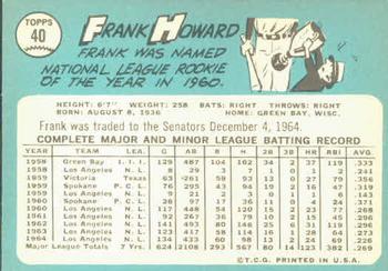 1965 Topps #40 Frank Howard Back