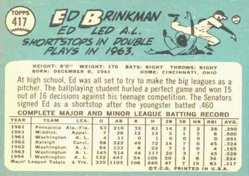 1965 Topps #417 Ed Brinkman Back