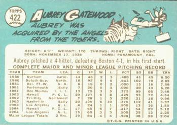 1965 Topps #422 Aubrey Gatewood Back