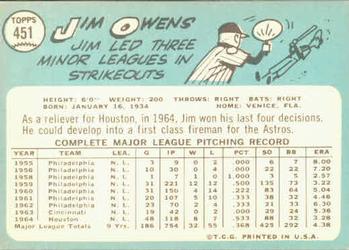 1965 Topps #451 Jim Owens Back