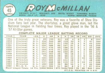 1965 Topps #45 Roy McMillan Back