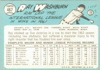 1965 Topps #467 Ray Washburn Back