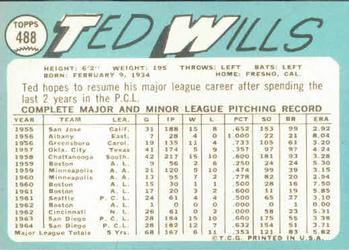 1965 Topps #488 Ted Wills Back