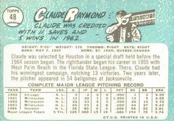1965 Topps #48 Claude Raymond Back