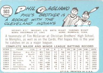 1965 Topps #503 Phil Gagliano Back