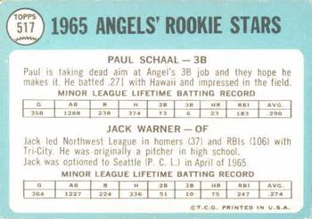 1965 Topps #517 Angels 1965 Rookie Stars (Paul Schaal / Jack Warner) Back