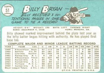 1965 Topps #51 Billy Bryan Back