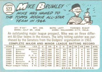 1965 Topps #523 Mike Brumley Back