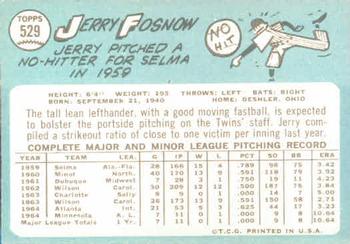 1965 Topps #529 Jerry Fosnow Back