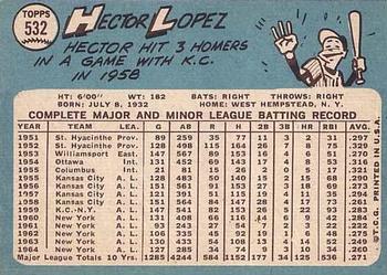1965 Topps #532 Hector Lopez Back