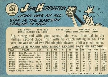 1965 Topps #534 John Herrnstein Back