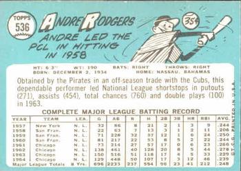 1965 Topps #536 Andre Rodgers Back