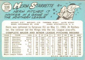 1965 Topps #539 Herm Starrette Back