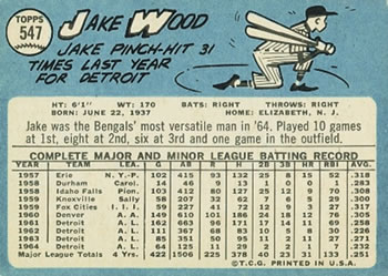 1965 Topps #547 Jake Wood Back