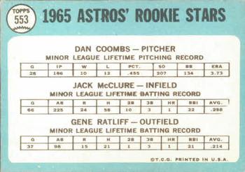 1965 Topps #553 Houston 1965 Rookie Stars (Dan Coombs / Jack McClure / Gene Ratliff) Back