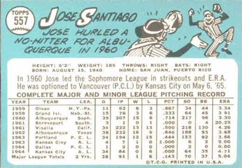 1965 Topps #557 Jose Santiago Back