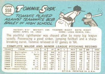 1965 Topps #558 Tommie Sisk Back