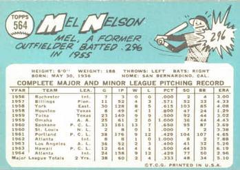 1965 Topps #564 Mel Nelson Back