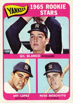 1965 Topps #566 Yankees 1965 Rookie Stars (Gil Blanco / Art Lopez / Ross Moschitto) Front