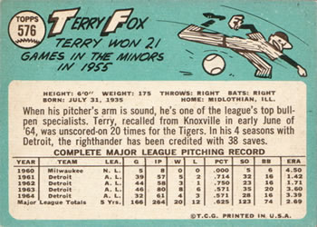 1965 Topps #576 Terry Fox Back