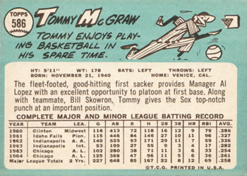 1965 Topps #586 Tommy McCraw Back