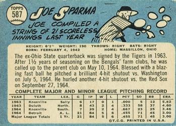 1965 Topps #587 Joe Sparma Back