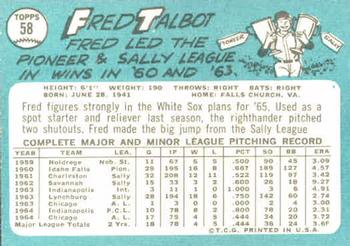 1965 Topps #58 Fred Talbot Back