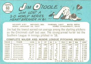 1965 Topps #60 Jim O'Toole Back