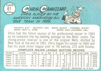 1965 Topps #61 Chris Cannizzaro Back