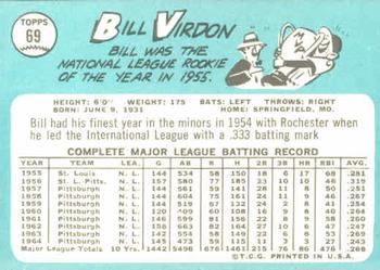 1965 Topps #69 Bill Virdon Back