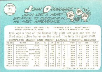 1965 Topps #71 John O'Donoghue Back