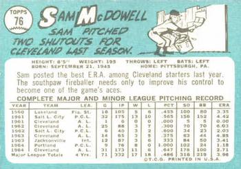 1965 Topps #76 Sam McDowell Back