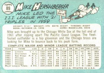 1965 Topps #89 Mike Hershberger Back