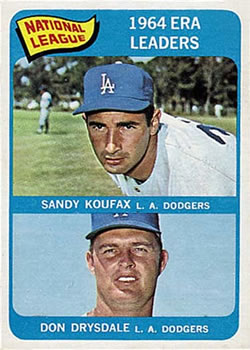 1965 Topps #8 National League 1964 ERA Leaders (Sandy Koufax / Don Drysdale) Front