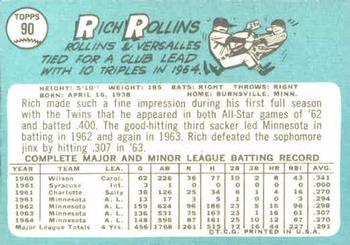 1965 Topps #90 Rich Rollins Back