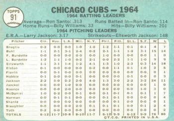 1965 Topps #91 Chicago Cubs Back