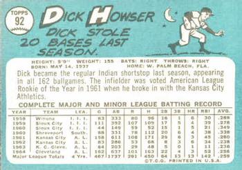 1965 Topps #92 Dick Howser Back