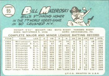 1965 Topps #95 Bill Mazeroski Back