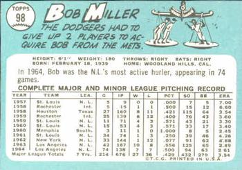 1965 Topps #98 Bob Miller Back