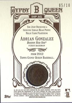 2012 Topps Gypsy Queen - Indian Head Penny #IHP-AG Adrian Gonzalez  Back