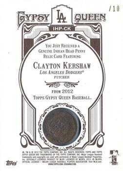 2012 Topps Gypsy Queen - Indian Head Penny #IHP-CK Clayton Kershaw  Back