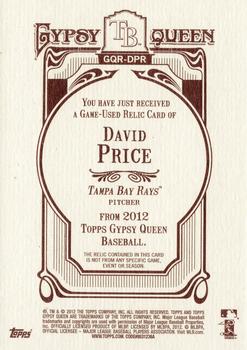 2012 Topps Gypsy Queen - Relics #GQR-DPR David Price  Back