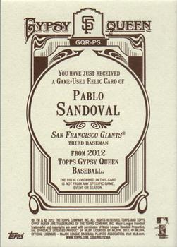 2012 Topps Gypsy Queen - Relics #GQR-PS Pablo Sandoval  Back